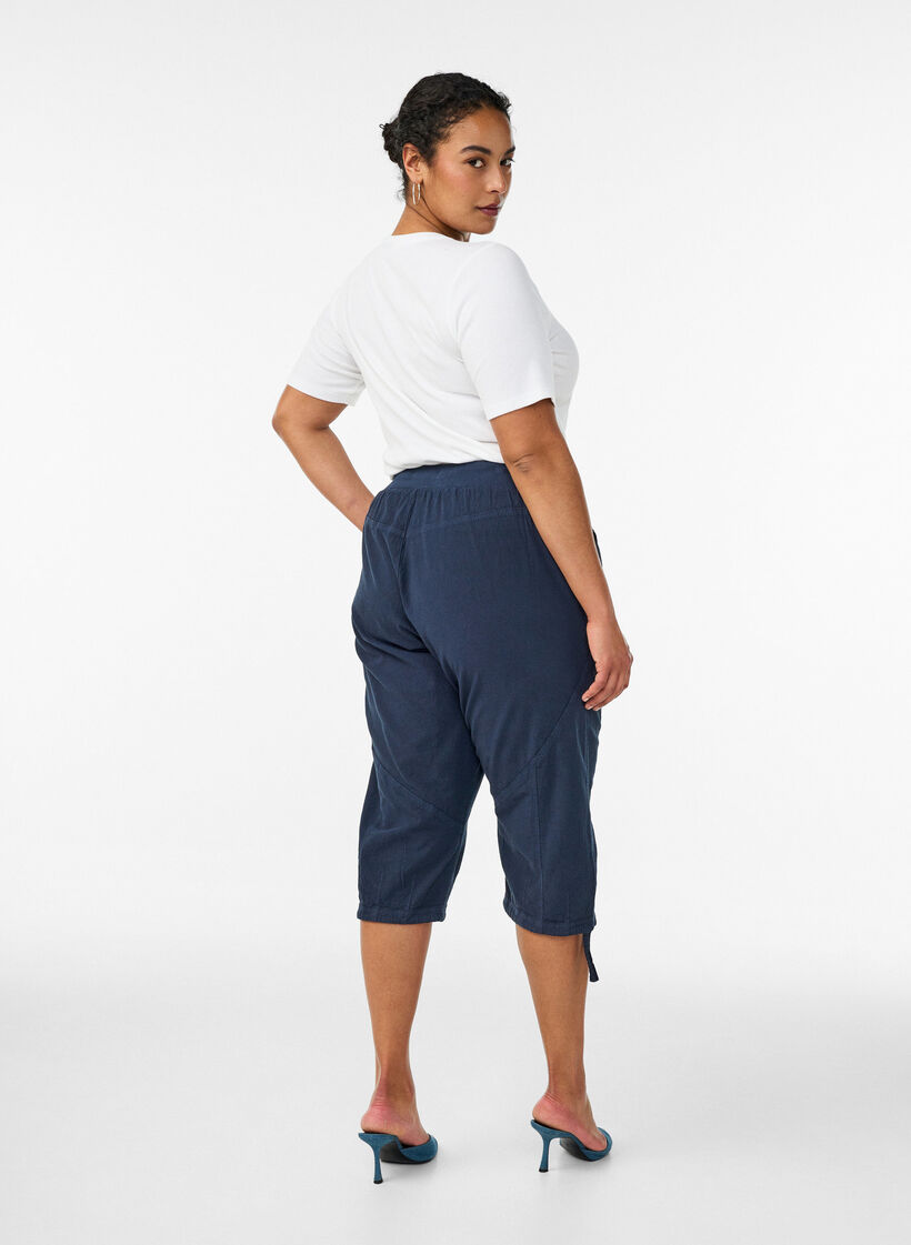 Katoenen Capri-broek, Blauw, Model image number 1