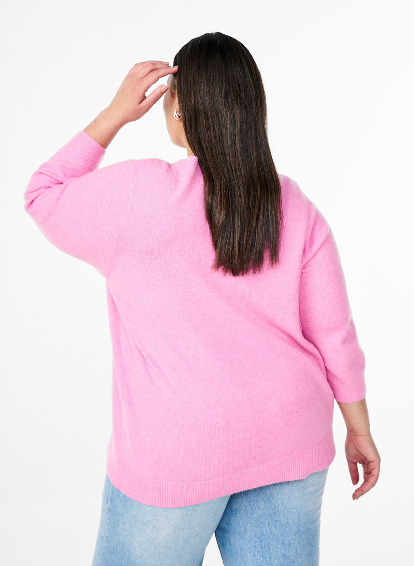 Gebreide blouse met bloemen en 3/4 mouwen, Begonia Pink Mel., Model