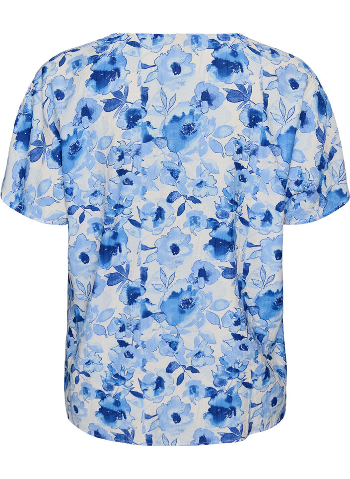 Blouse en viscose avec manches fronc&eacute;es, Bleu, Packshot image number 1