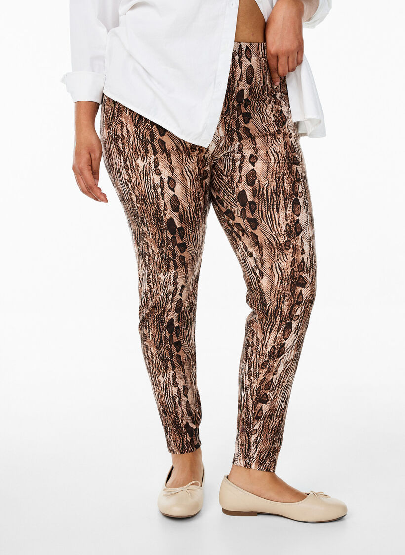 Viscose leggings met zebraprint, Bruin, Model image number 0