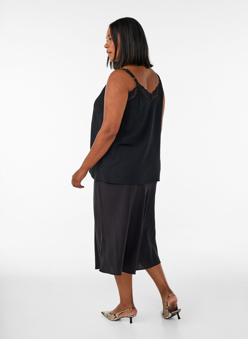 Viscose rok met een elastische taille, Zwart, Model image number 2
