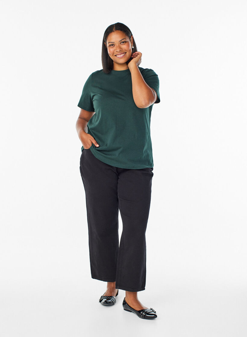 Basic katoenen T-shirt met ronde hals, Groen, Model image number 1