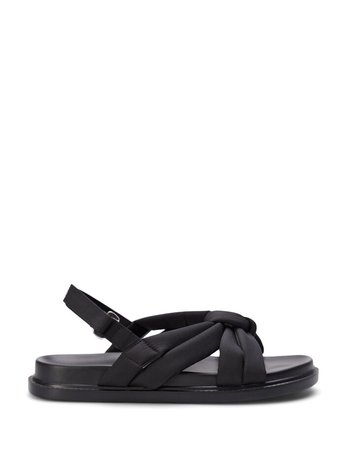 Sandaal met brede pasvorm en knoopdetail, Black, Packshot