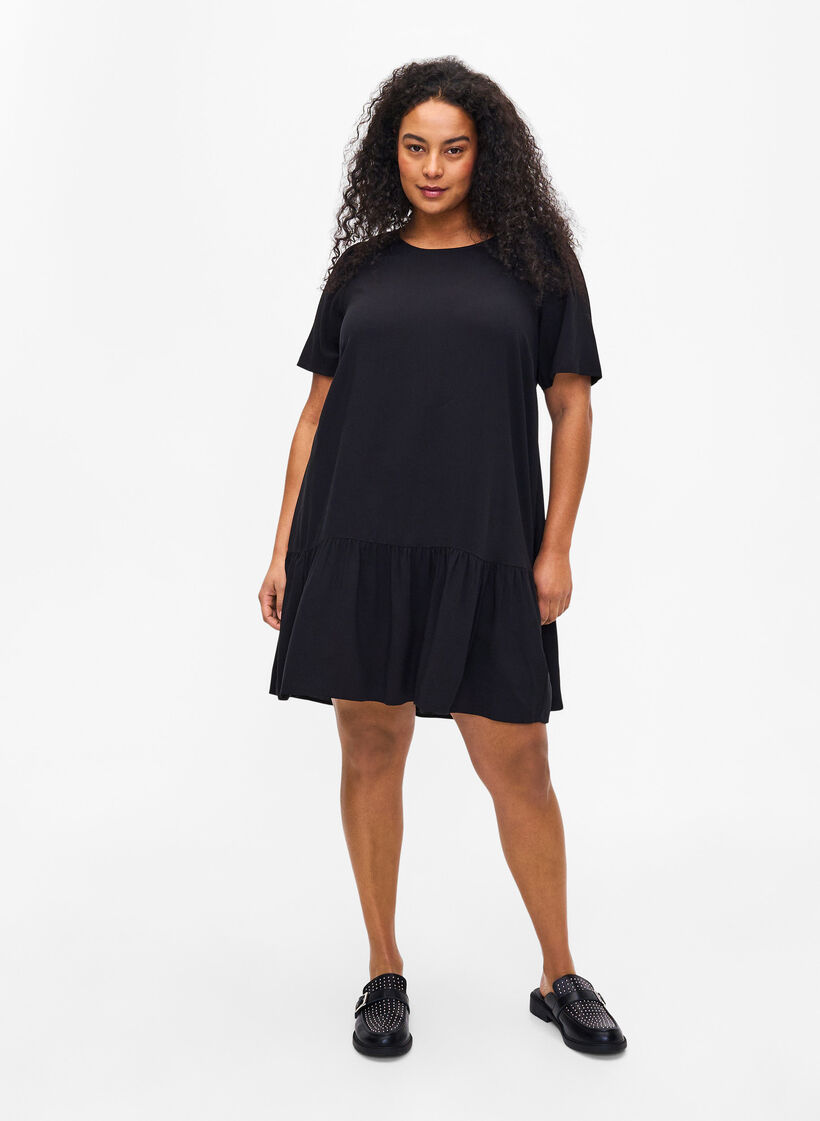 Jurk van viscose met coupenaad, Zwart, Model image number 1