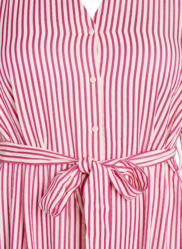Enkellange overhemdjurk met strikceintuur en strepen, Roze, Packshot image number 2