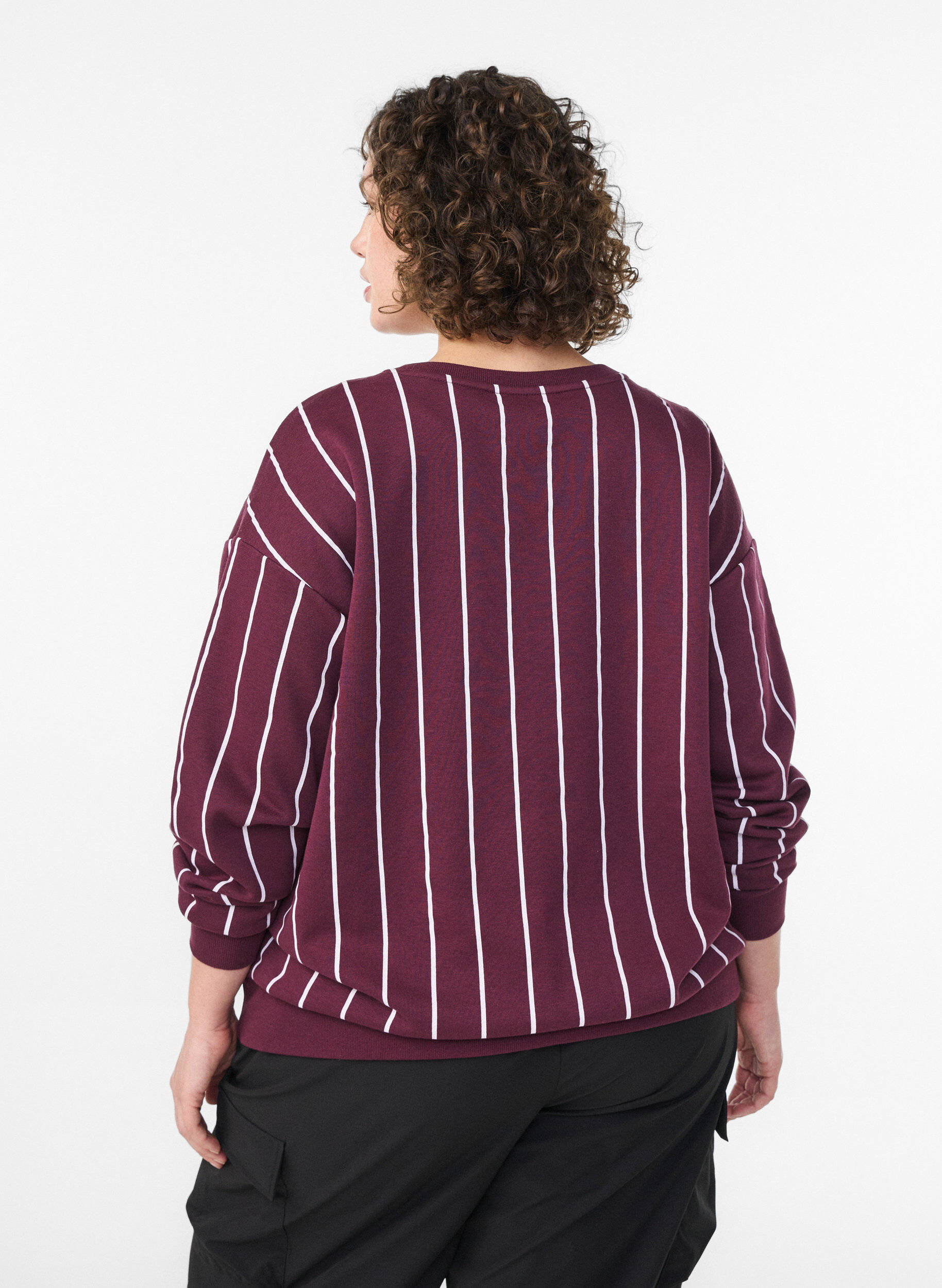 ZizziSweatshirt met strepen en tekstprint, Rood, Model image number 2