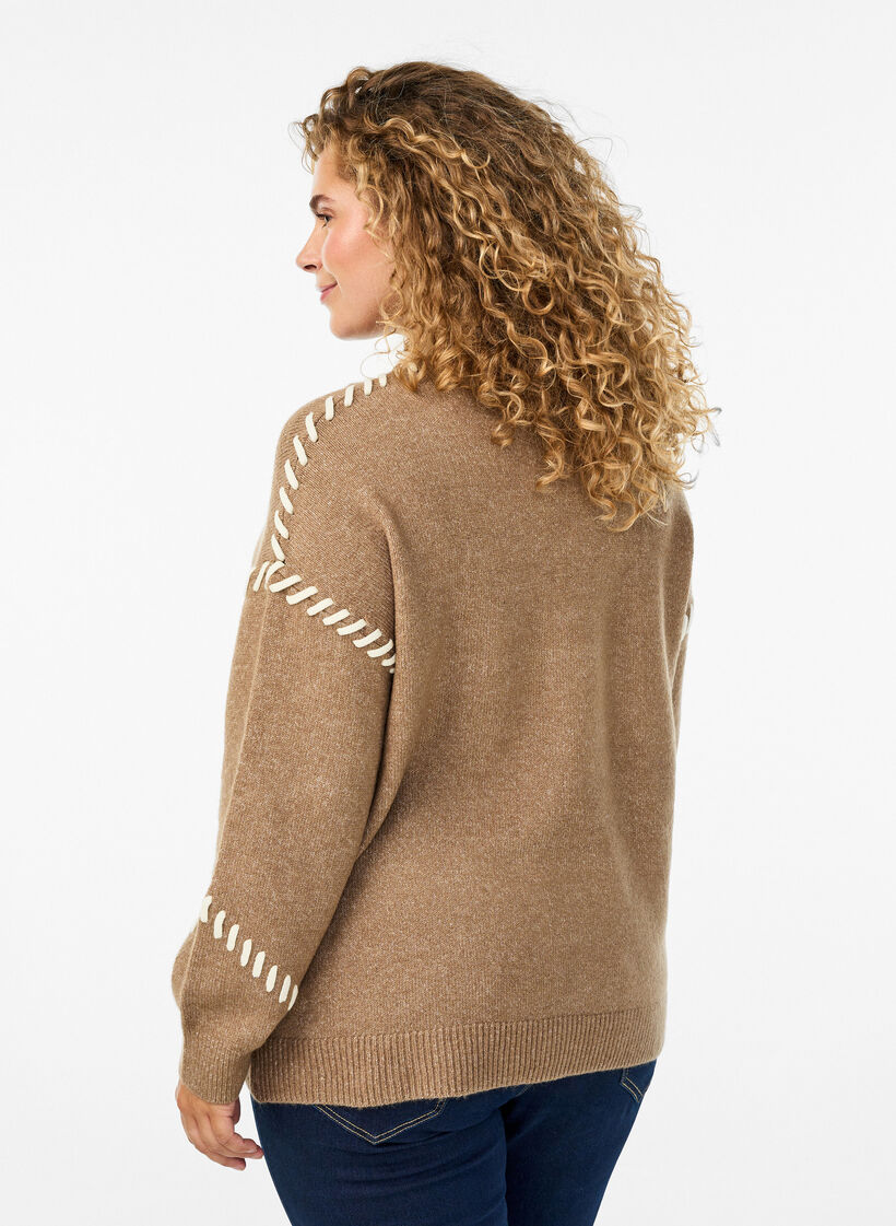 Jumper met decoratieve stiksels, Bruin, Model image number 2