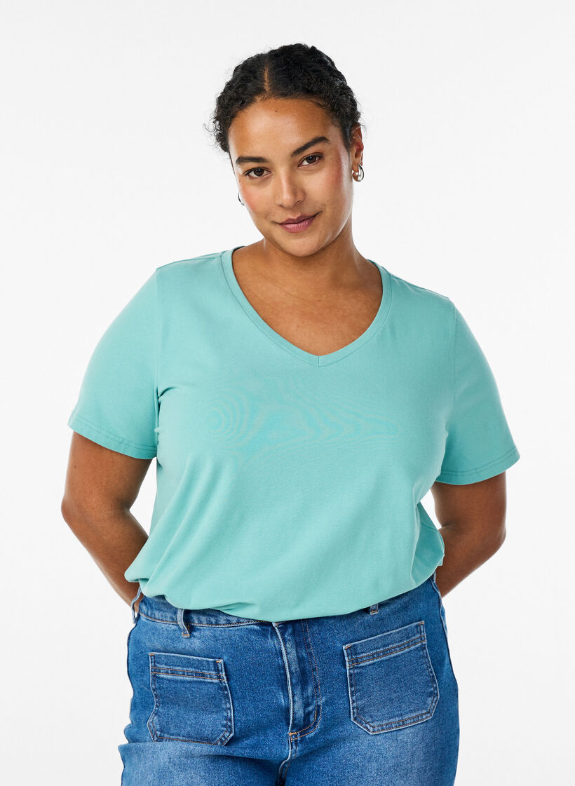 Effen basic katoenen T-shirt, Groen, Model image number 0