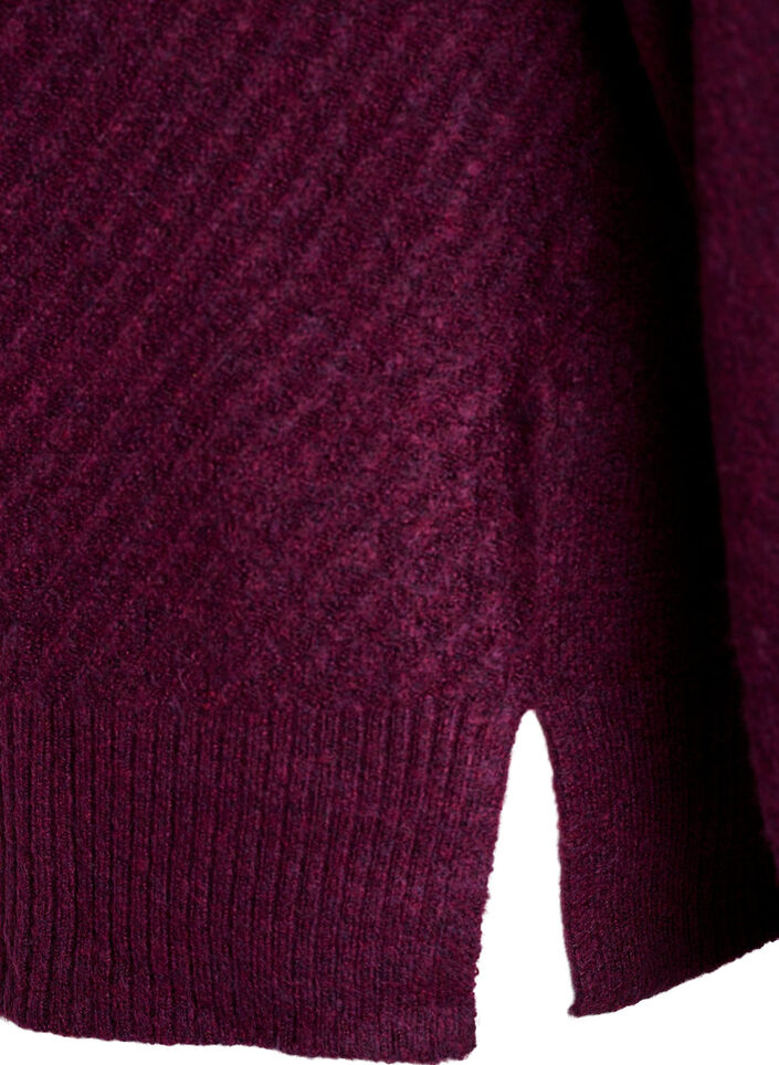 Gebreide blouse met V-vormig geribd patroon en zijsplitjes, Paars, Packshot image number 3