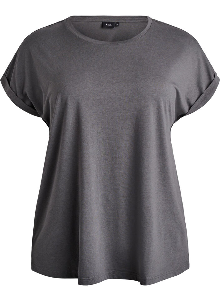 T-shirt met korte mouwen van katoenmix, Grijs, Packshot image number 0
