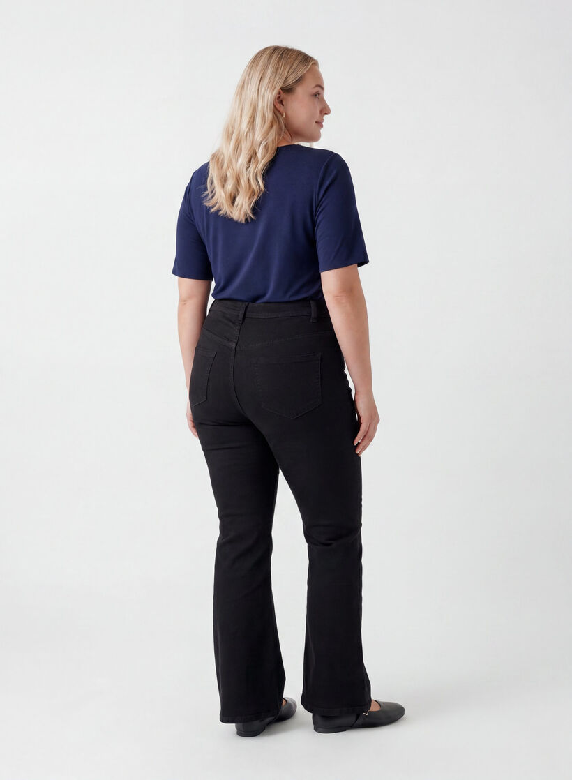 Geweven blouse met korte mouwen en ronde hals, Blauw, Model image number 2