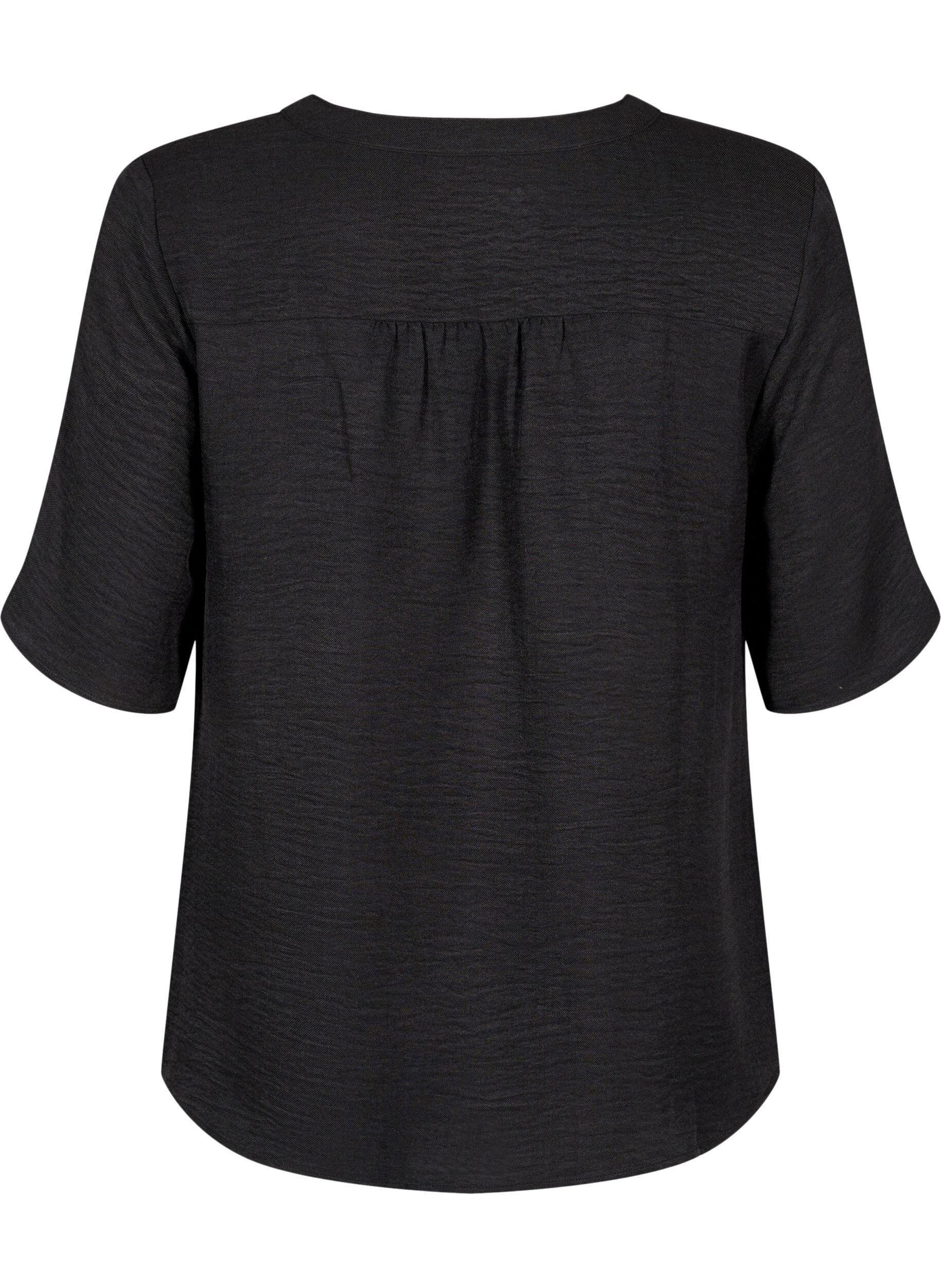 ZizziOverhemd blouse met V-hals en korte mouwen, Zwart, Packshot image number 1