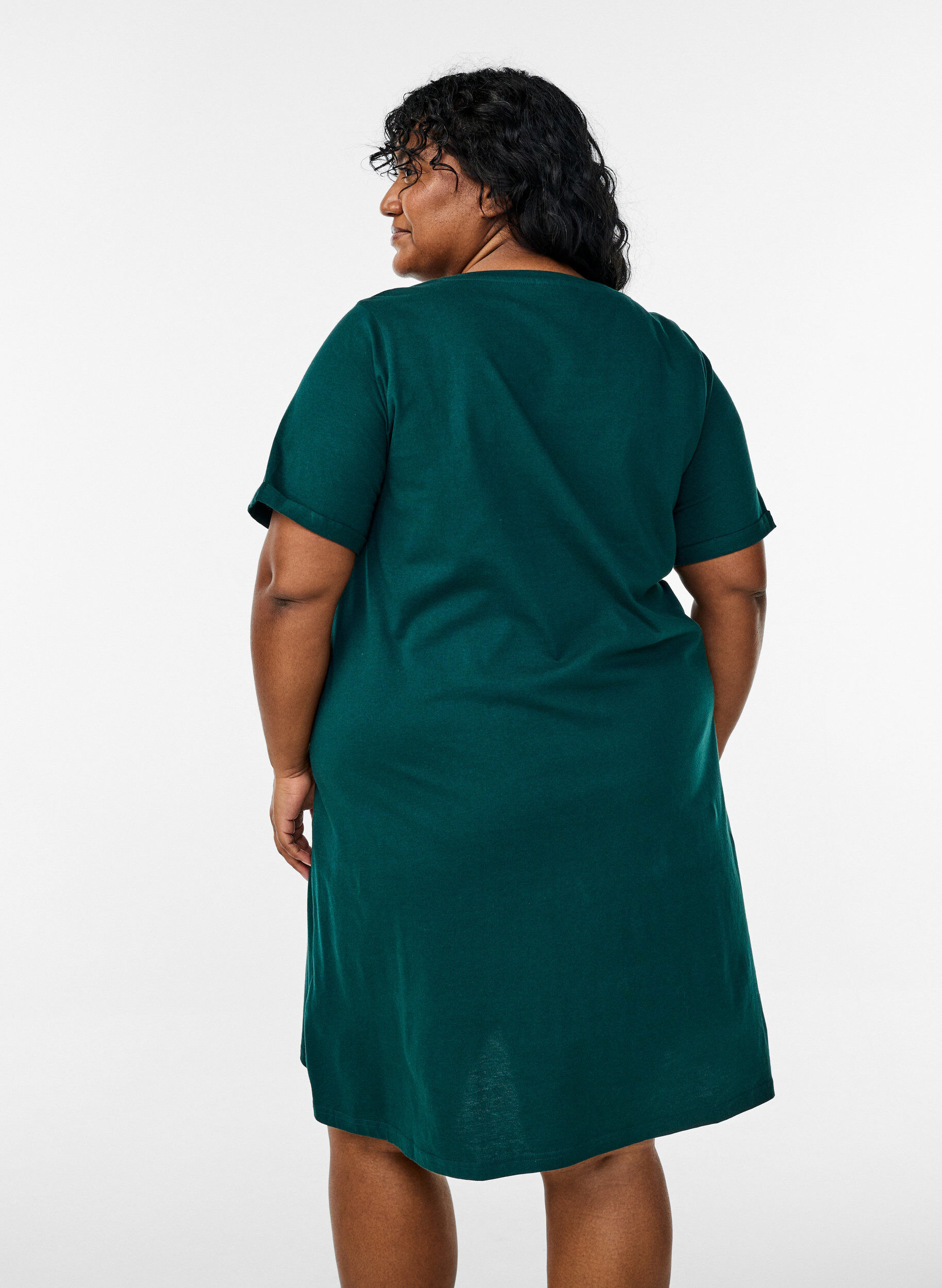 ZizziNachtjapon met korte mouwen van biologisch katoen, Groen, Model image number 2