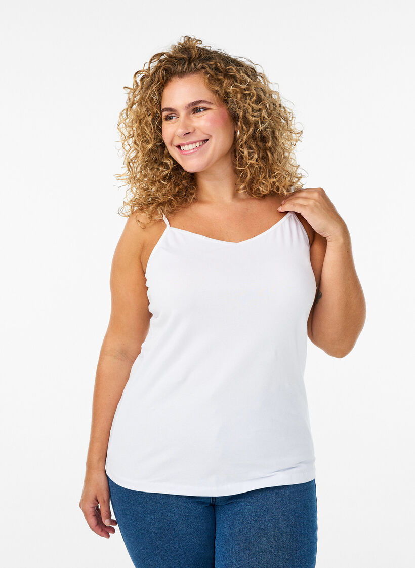Basic strop top in katoen, Wit, Model image number 0