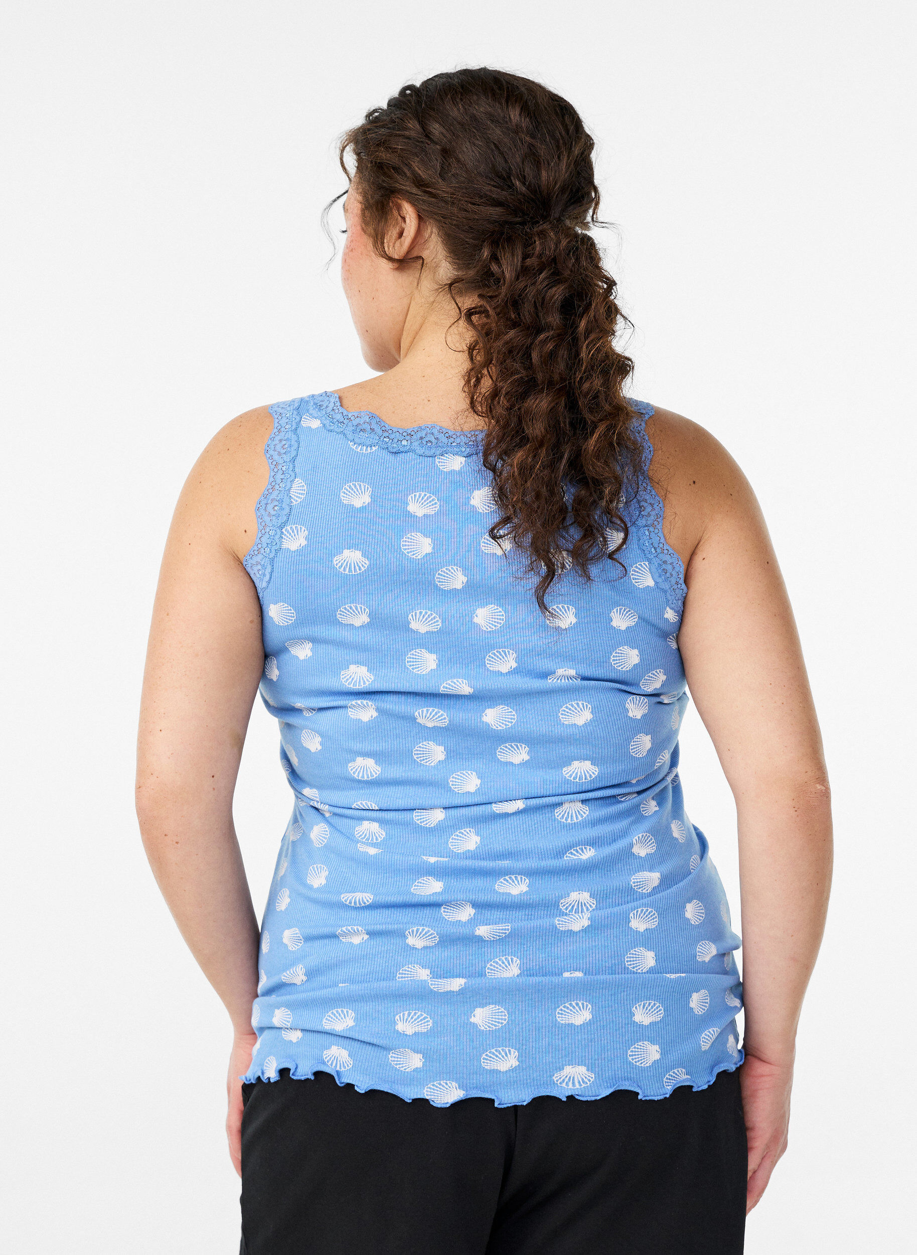 ZizziTop met print en kanten rand, Blauw, Model image number 2