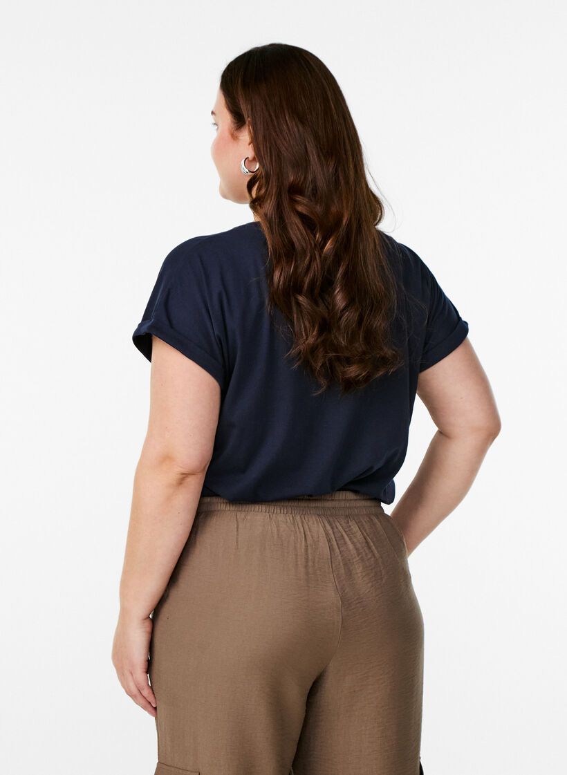 T-shirt met korte mouwen van katoenmix, Blauw, Model image number 2