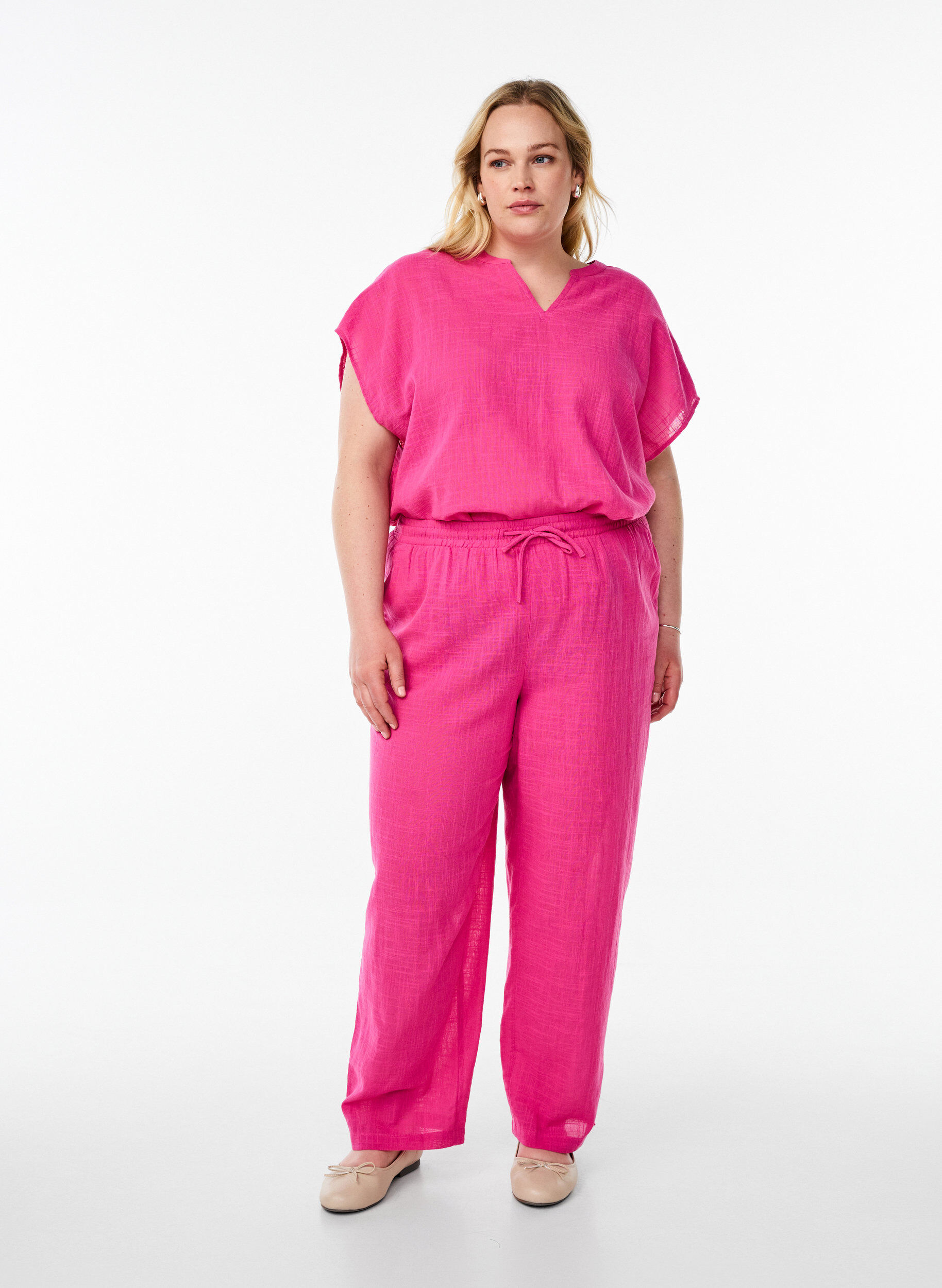 FLASH - Broek met rechte pijpen en een hoge taille, Roze, Model