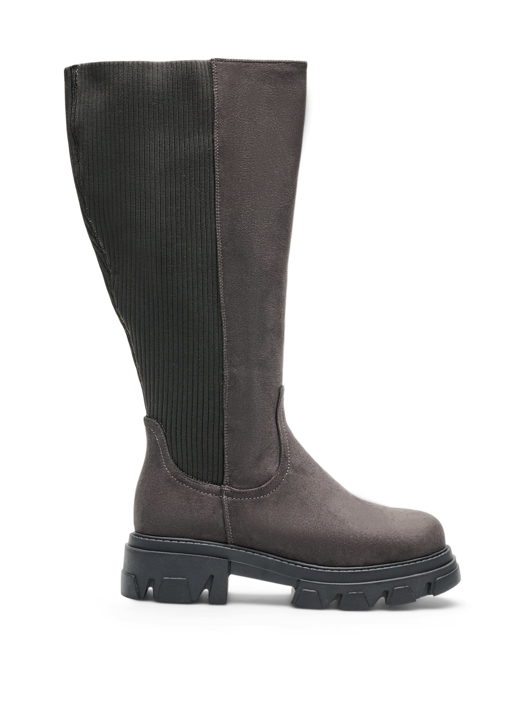 Wide fit - Lange laars met een geribde elastische schacht en grove zool