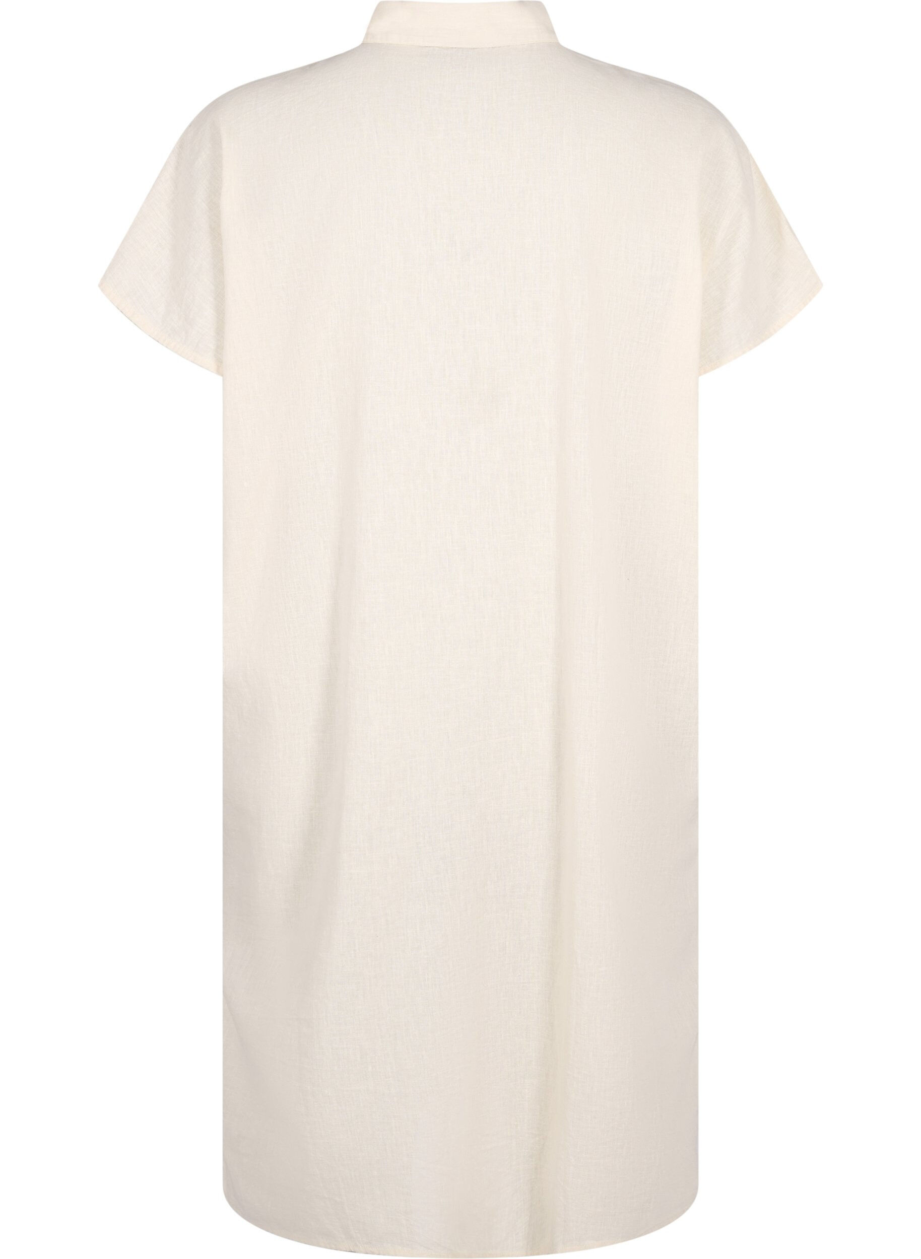 ZizziLang shirt van katoenmix met linnen, Beige, Packshot image number 1