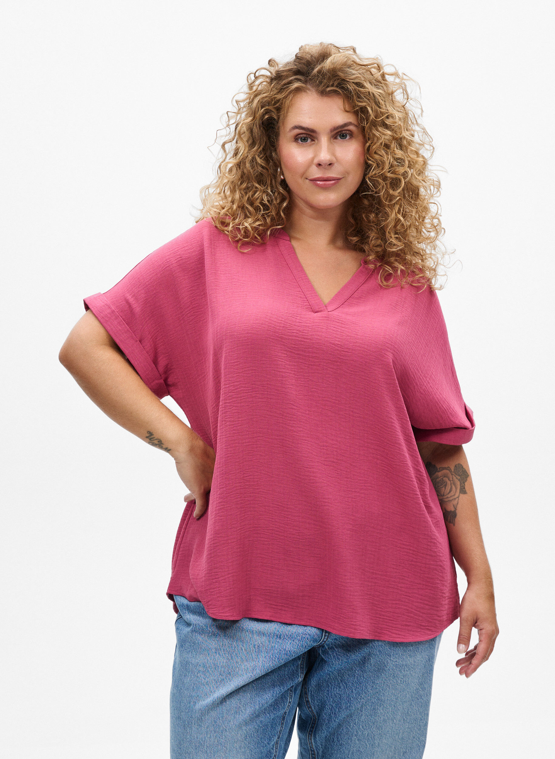 ZizziLuchtige blouse met korte mouwen, Rood, Model image number 0