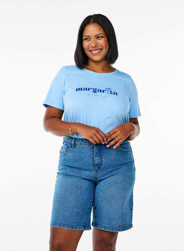 ZizziFLASH - Losse denim shorts met hoge taille, Blauw, Model image number 0