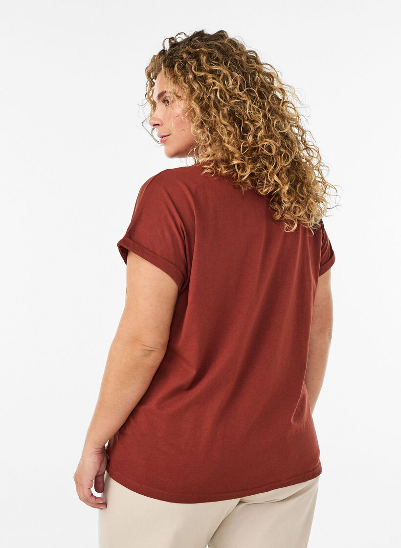T-shirt met korte mouwen van katoenmix, Rood, Model image number 2