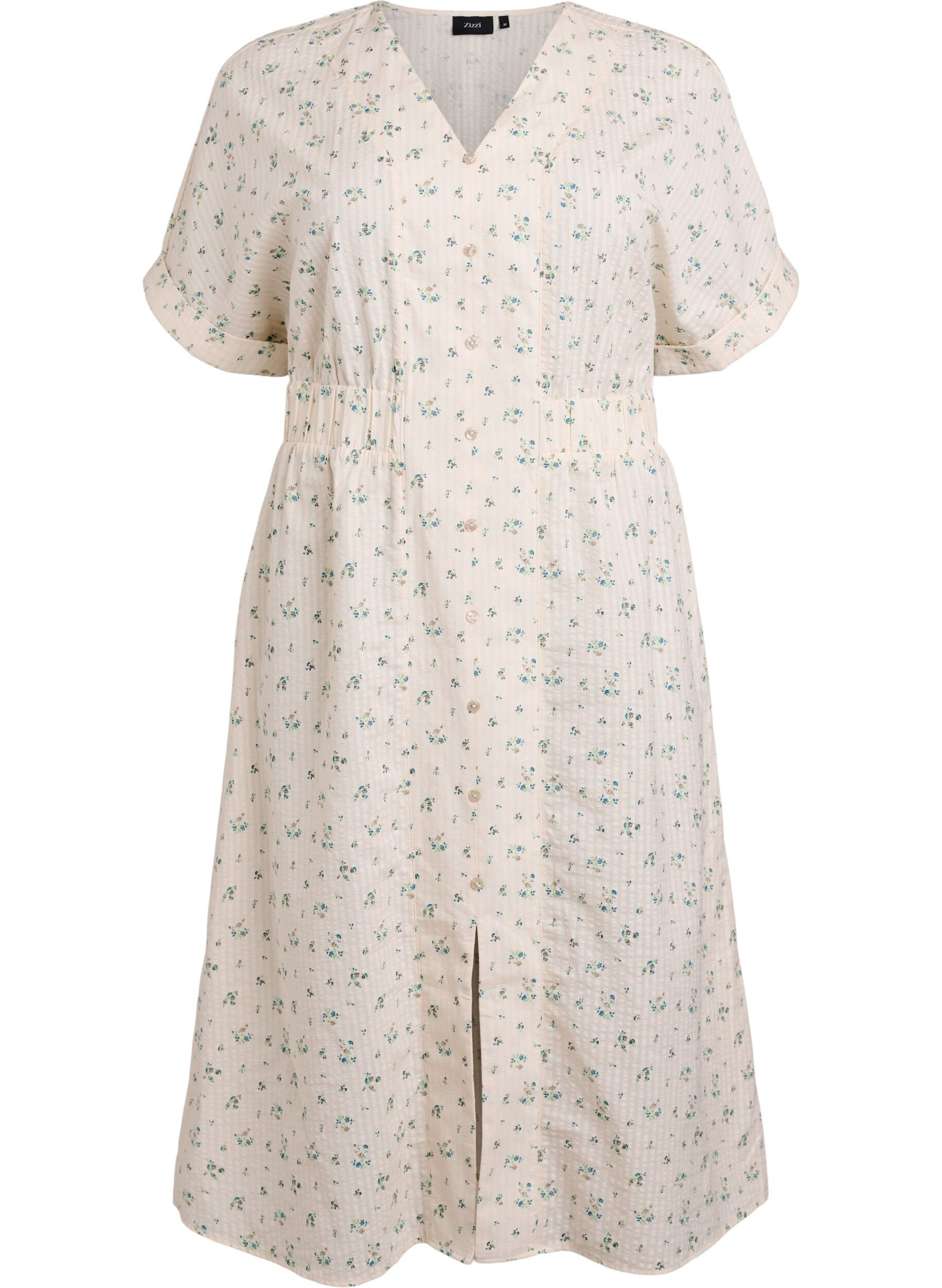 Midi-jurk met korte mouwen en een voorsplit