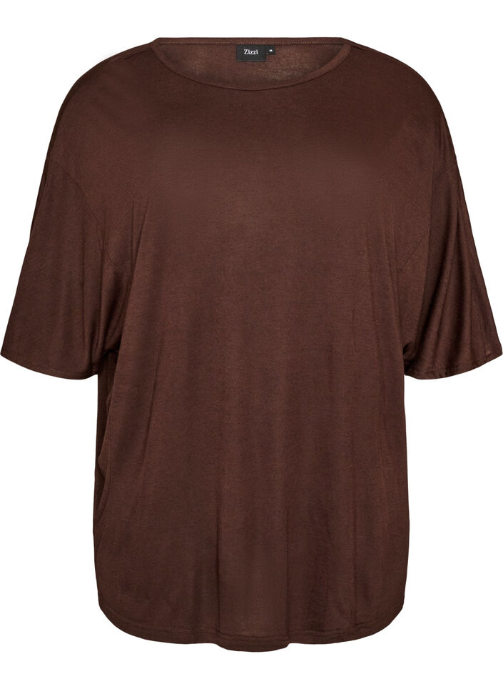 Losse pasvorm T-shirt in viscose jersey, Bruin, Packshot image number 0