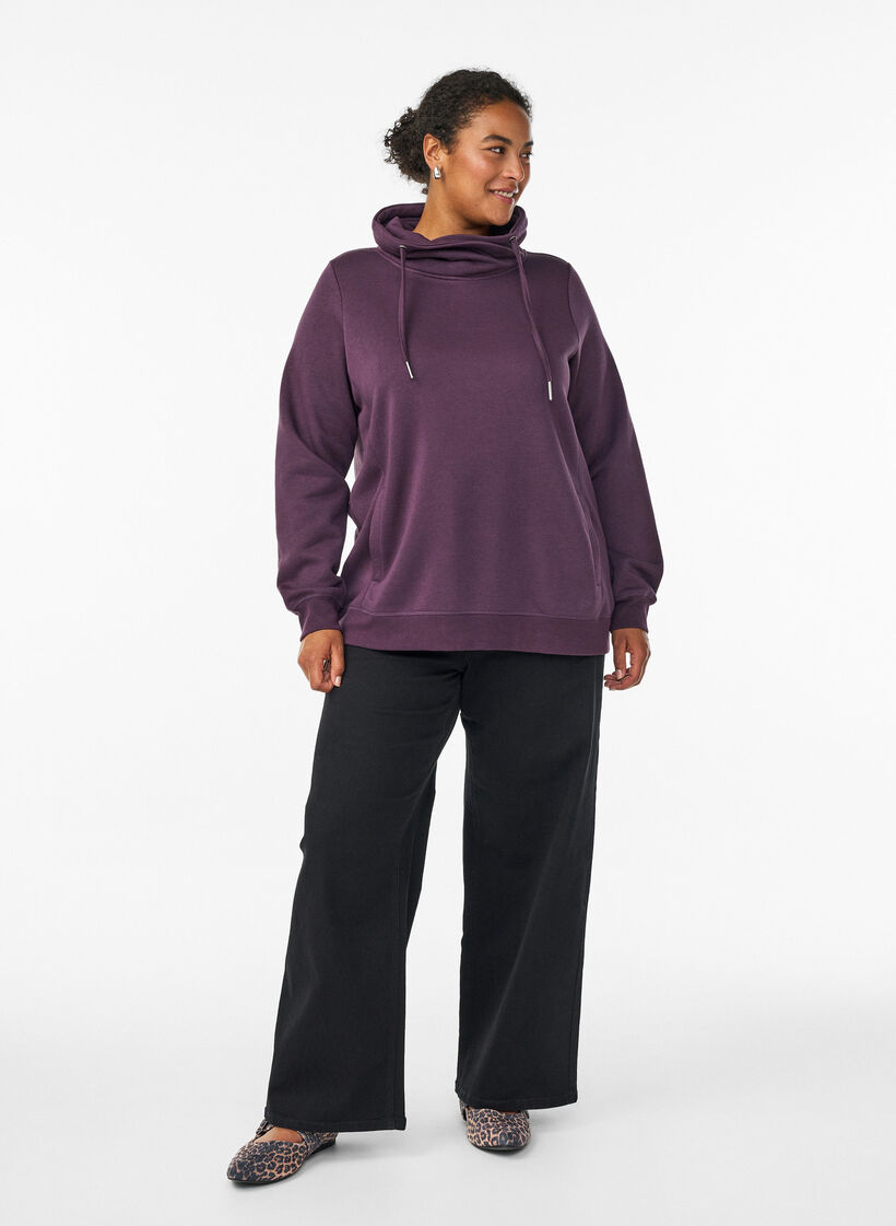 Sweatshirt met hoge kraag en zakken, Paars, Model image number 1