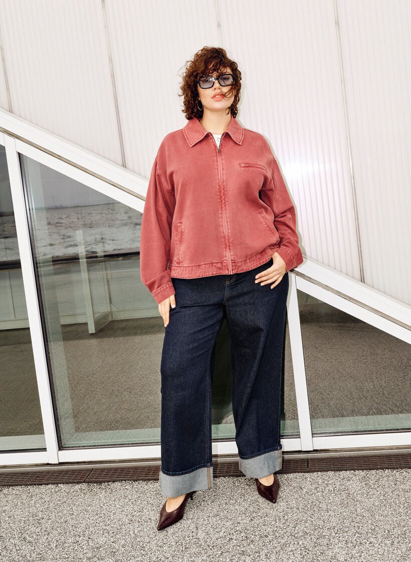 Straight-fit jeans met wijde pijpen en omslagen, Blauw, Image