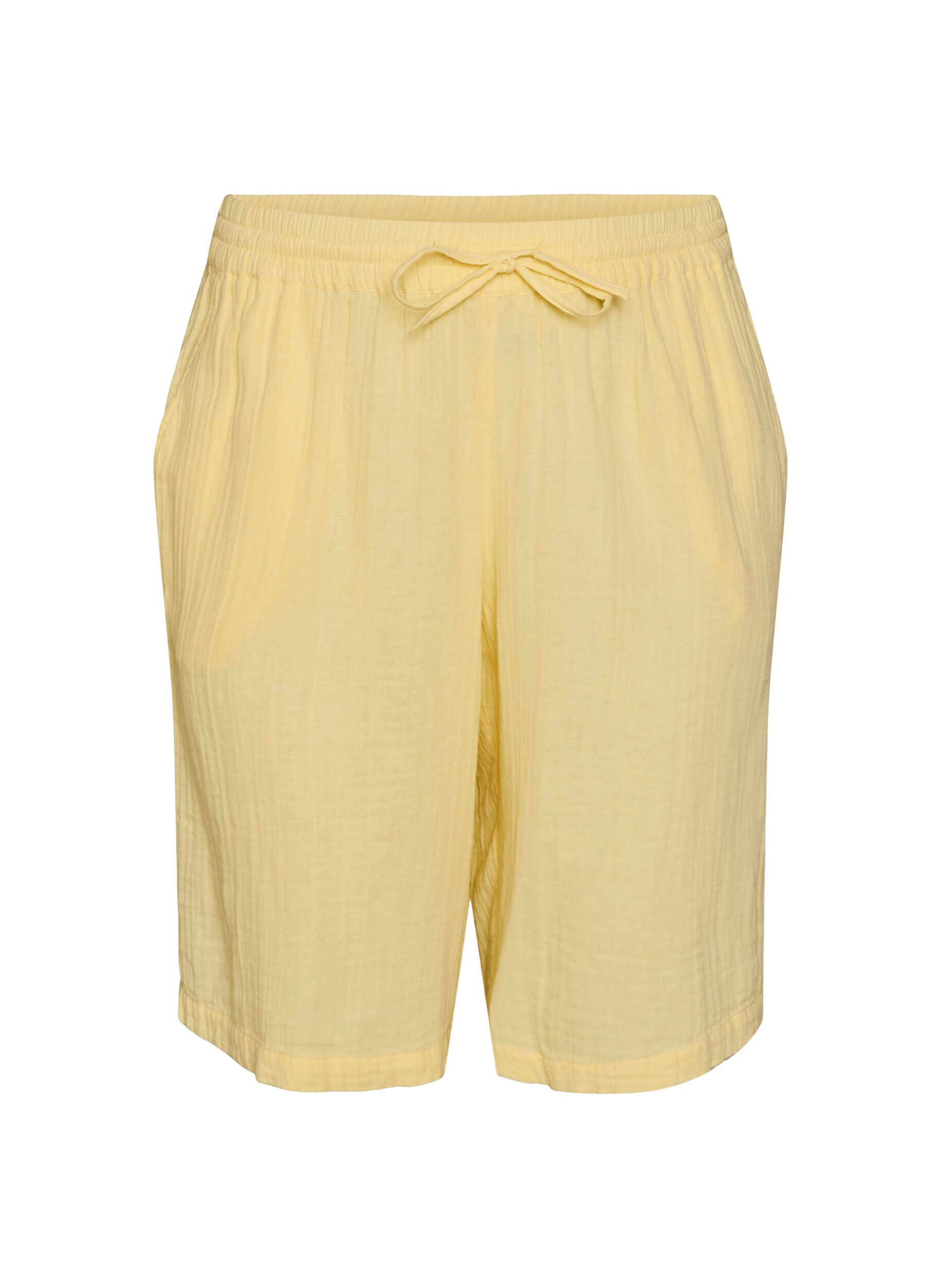 ZizziLos katoenen mousseline shorts met een hoge taille, Geel, Packshot image number 0