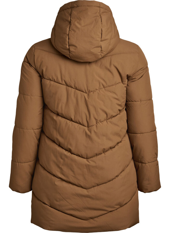Halflange pufferjas met capuchon, Bruin, Packshot image number 1