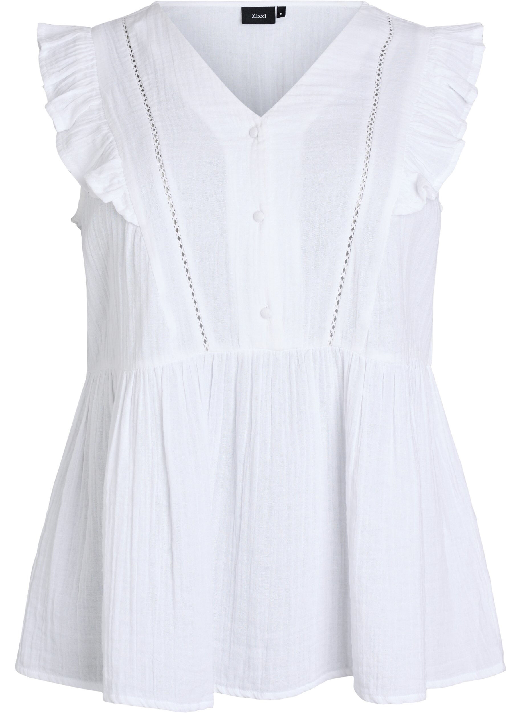 Mouwloze blouse van katoen mousseline met ruches