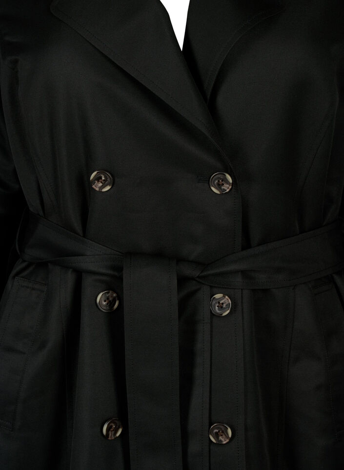 Korte trenchcoat met riem, Zwart, Packshot image number 2