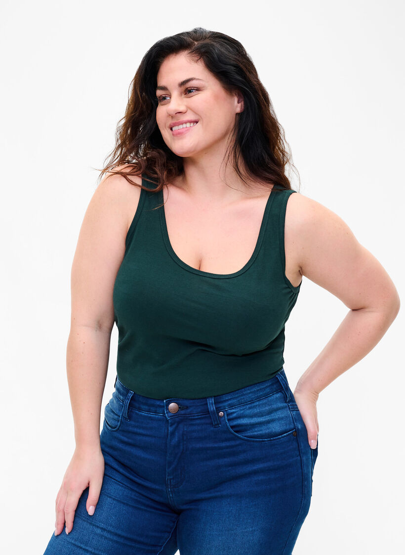 Effen basic top in katoen, Groen, Model image number 0