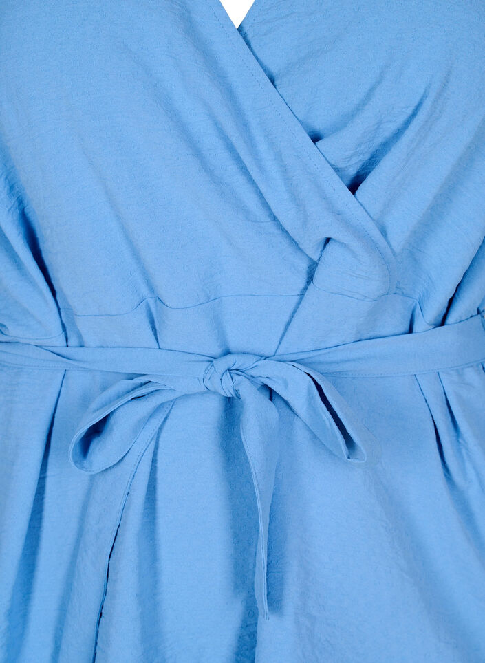 Omslagblouse met lange mouwen en striksluiting, Della Robbia Blue, Packshot