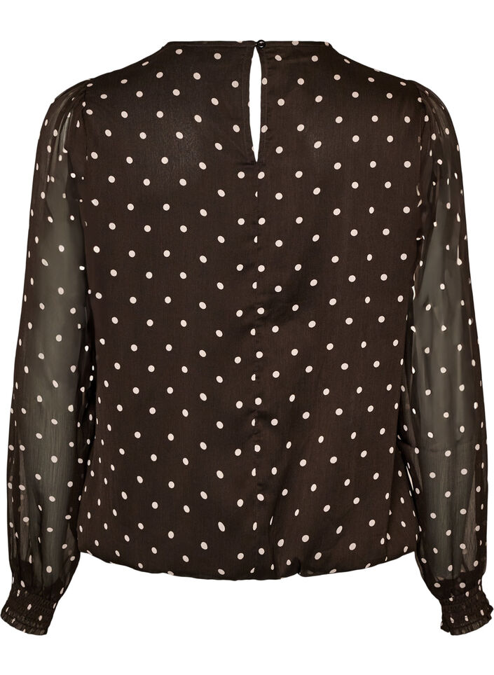 Chiffon blouse met stippen en doorschijnende mouwen, Bruin, Packshot image number 1