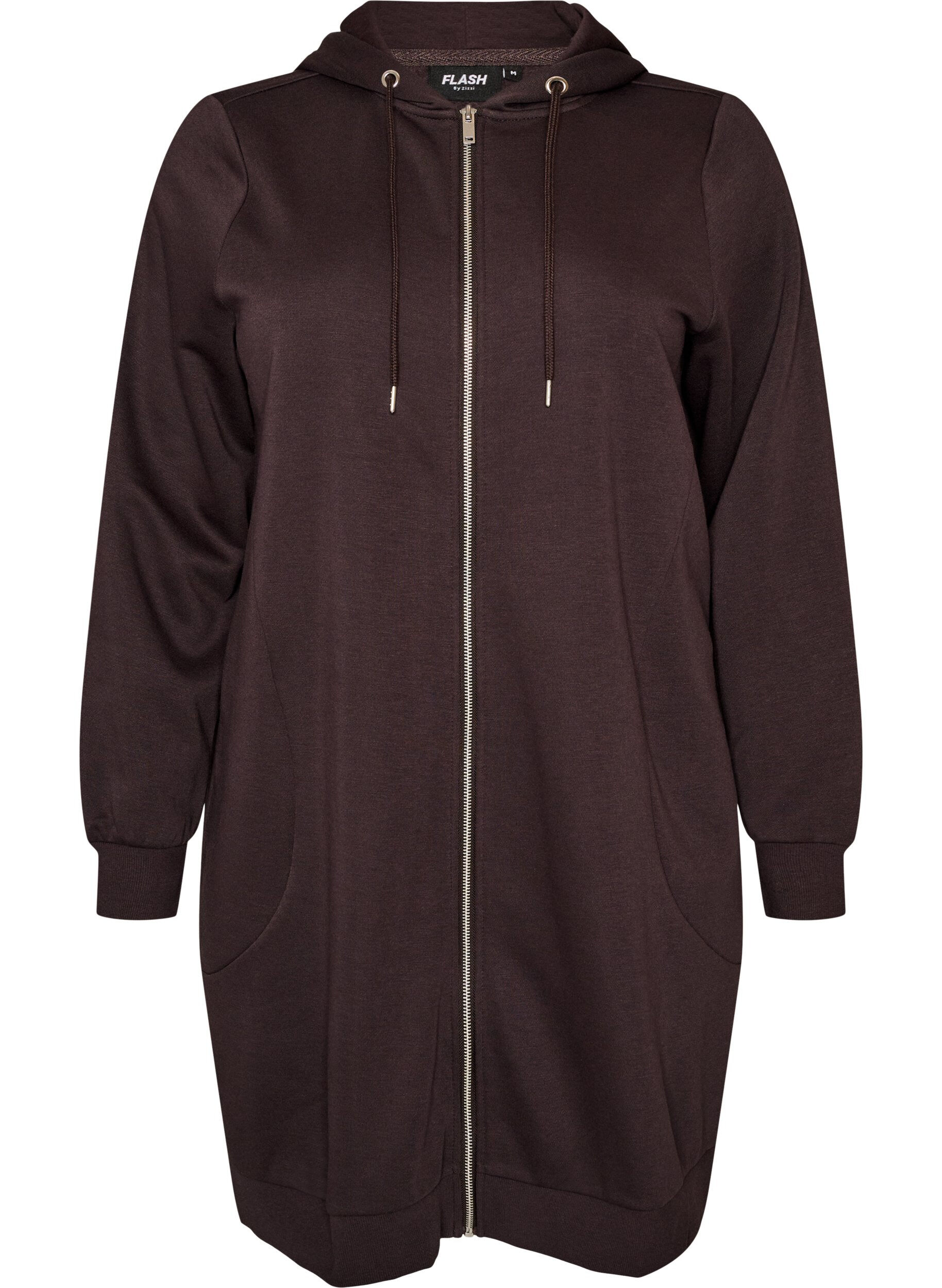 Sweat &agrave; capuche long avec zip et poches