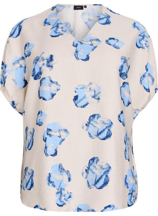 ZizziLichte blouse met print en V-hals, Wit, Packshot image number 0
