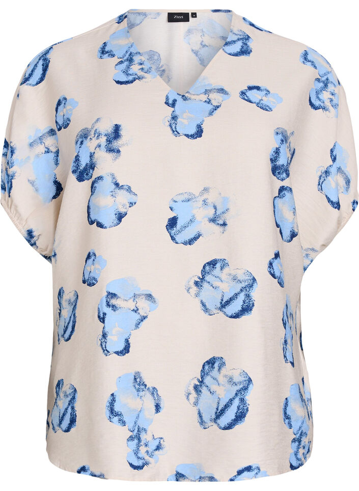 Lichte blouse met print en V-hals, Wit, Packshot image number 0