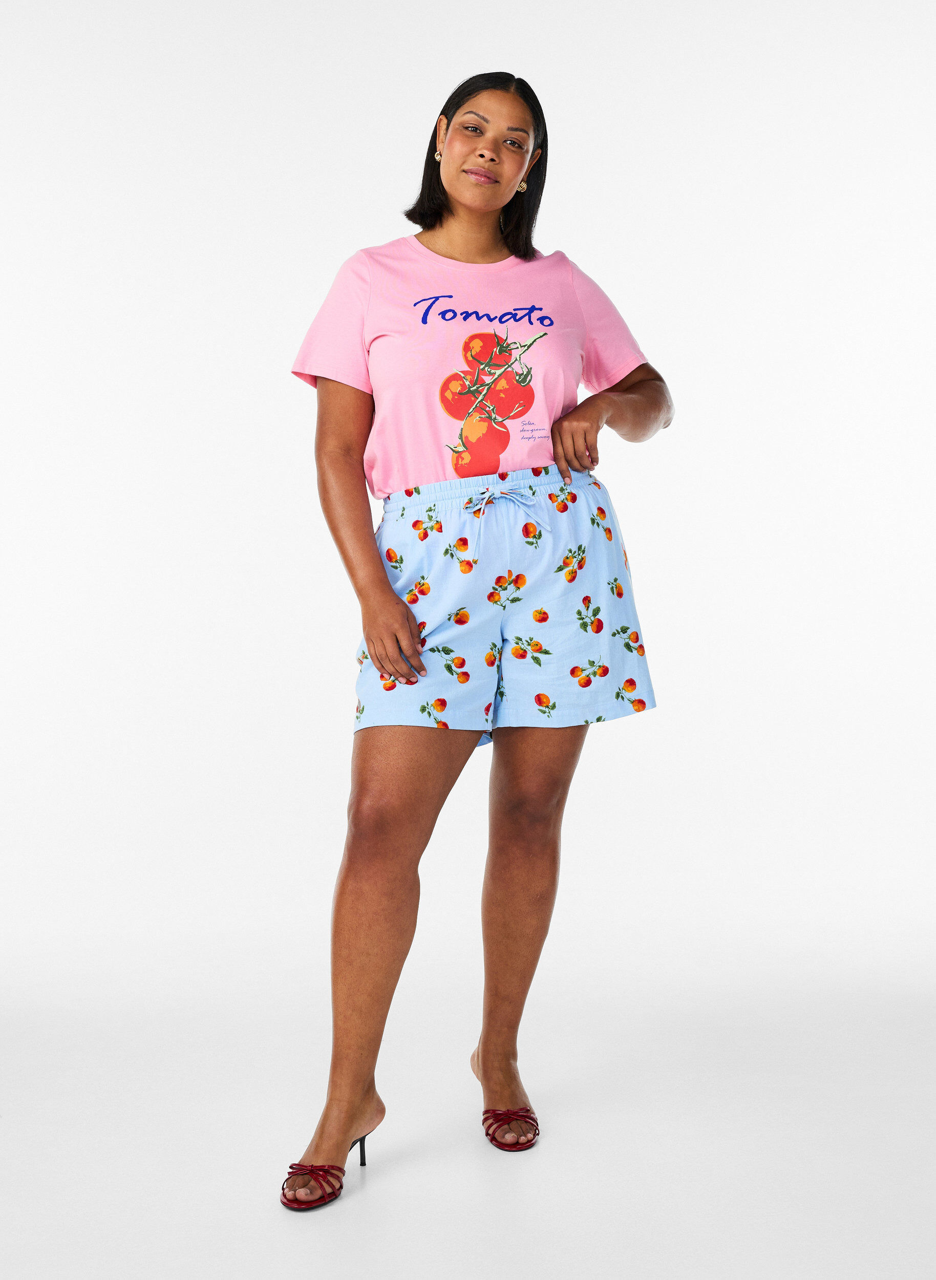 ZizziT-shirt van biologisch katoen met tomatenprint, Roze, Model image number 1