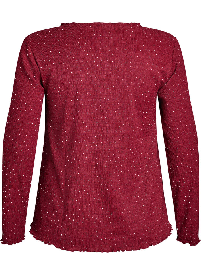 Blouse met lange mouwen en strassstenen, Donker Bordeaux, Packshot image number 1