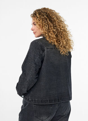 ZizziDenimjas met rhinestones en grote zakken aan de voorkant, Grey Denim, Model image number 1