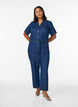 Denim jumpsuit met korte mouwen en een strikceintuur, Blauw, Model image number 0
