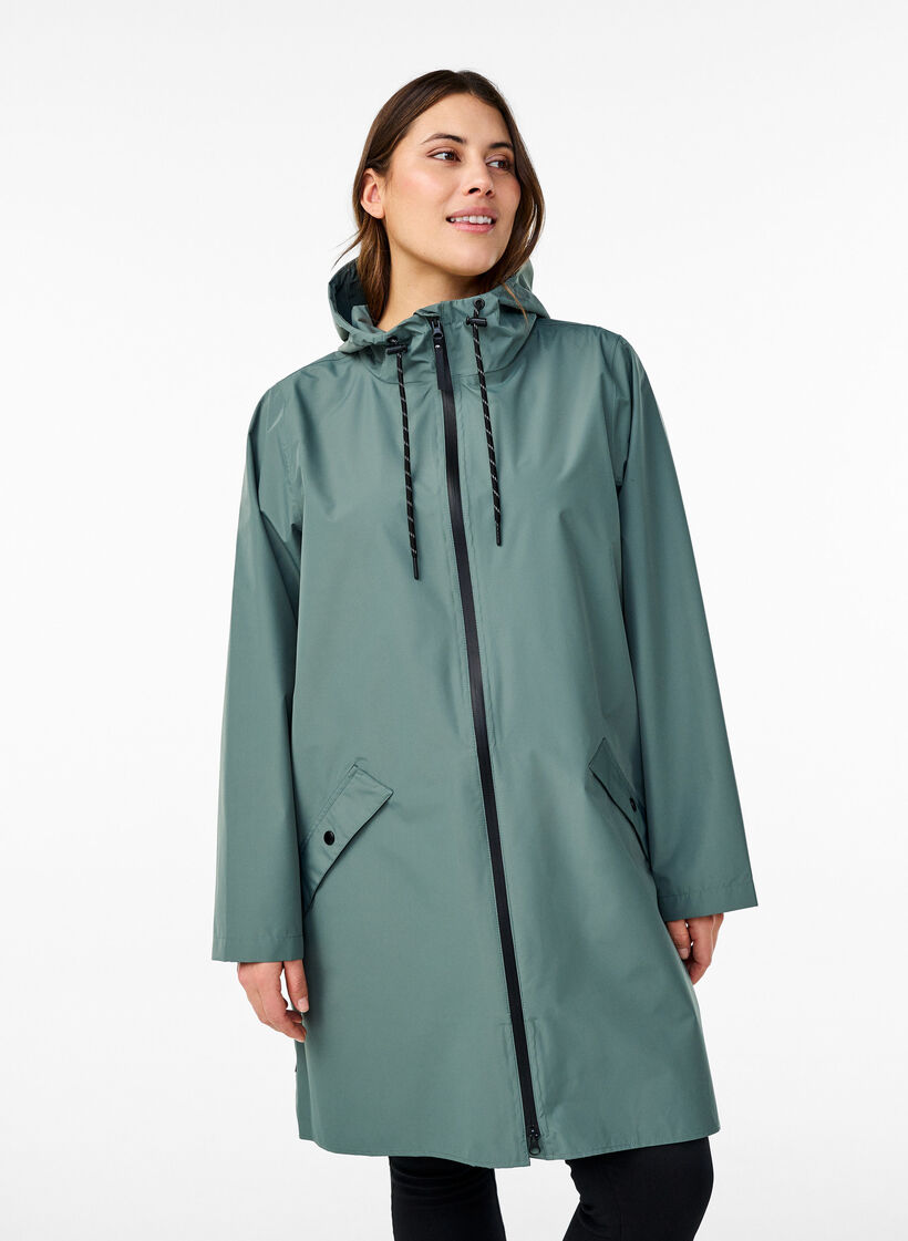 Regenjas met zakken en capuchon, Groen, Model image number 0