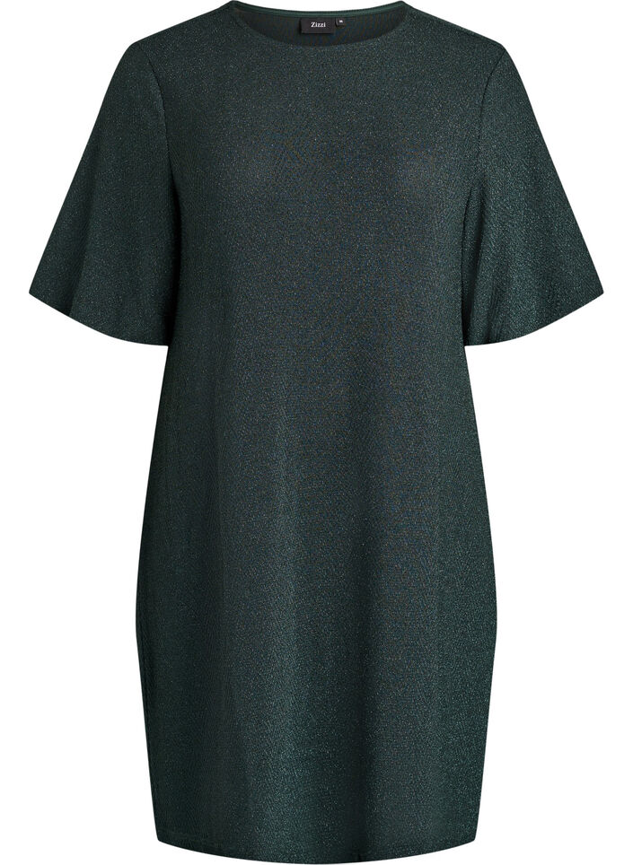 Korte jurk met glitterpatroon, Groen, Packshot image number 0