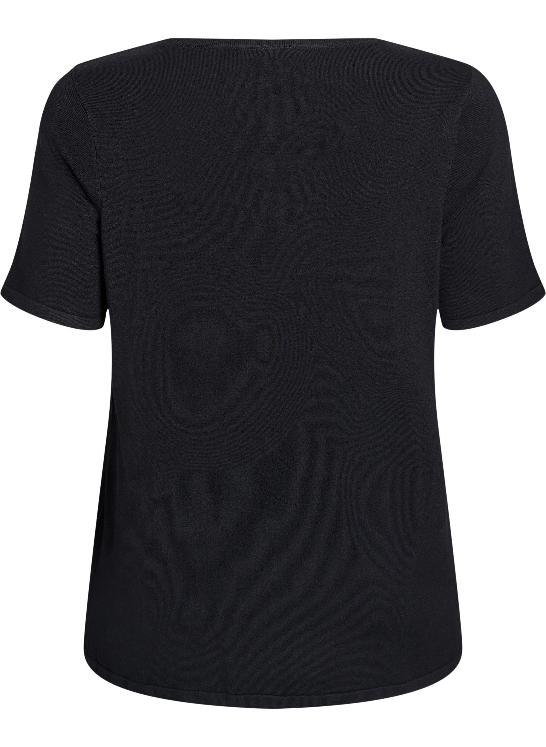 ZizziGebreide blouse met korte mouwen van viscose, Zwart, Packshot image number 1