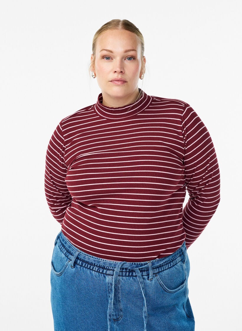 Geribde gestreepte jersey blouse met een hoge hals, T.Port Fairy Tale, Model