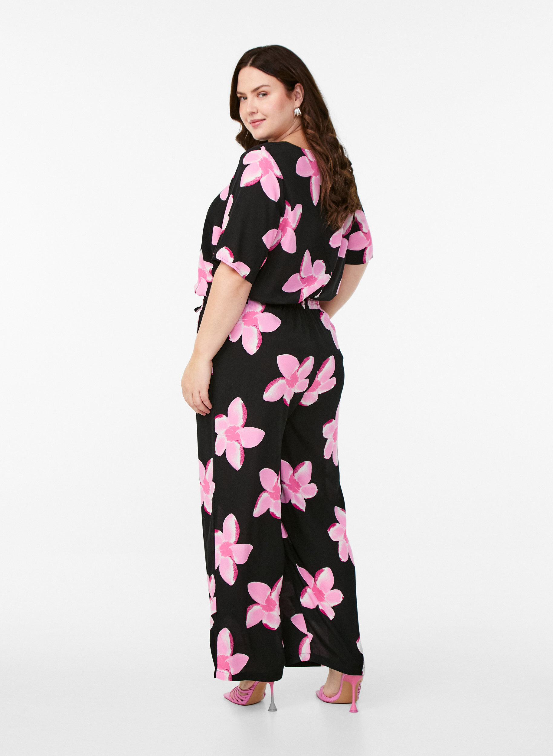 ZizziLosvallende viscose broek met zakken, Zwart, Model image number 1