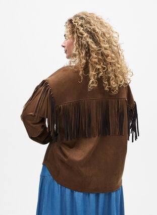 ZizziImitatie suède jacket met franjes, Brown Fake Suede, Model image number 1